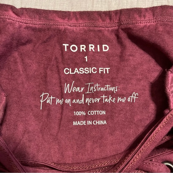 Torrid Vintage Cotton Jersey Crew Neck Lace Up Tee NWT 1X Rose Taupe - Picture 2 of 9